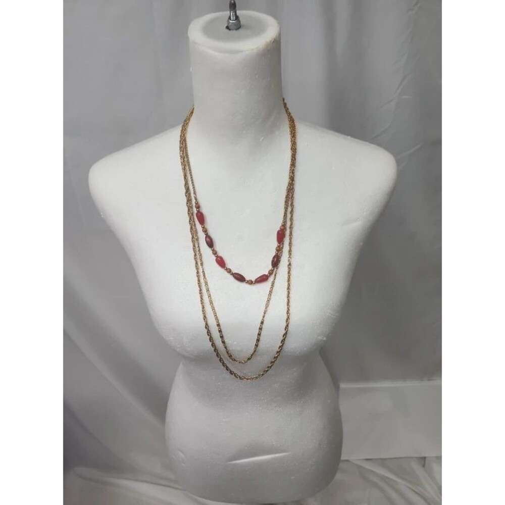 true vintage triple strand beaded and chain links necklace